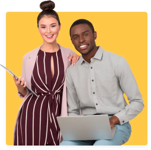 Empower your Sales, Marketing with Technology Transformation 5 Man Girl Yellow background
